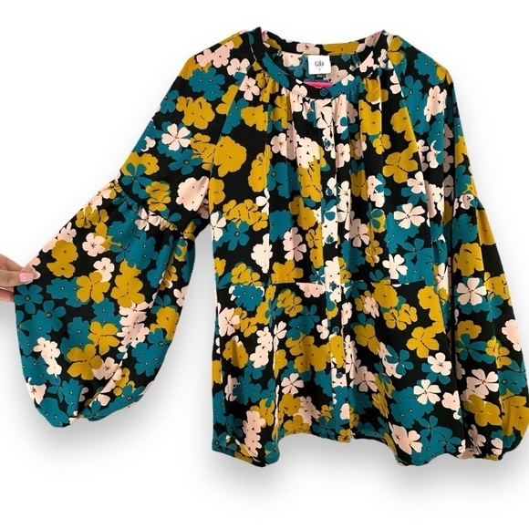 CAbi Tops - CAbi Favorite Floral Peasant Blouse Poppy Print Puff Sleeve Women's Size Small